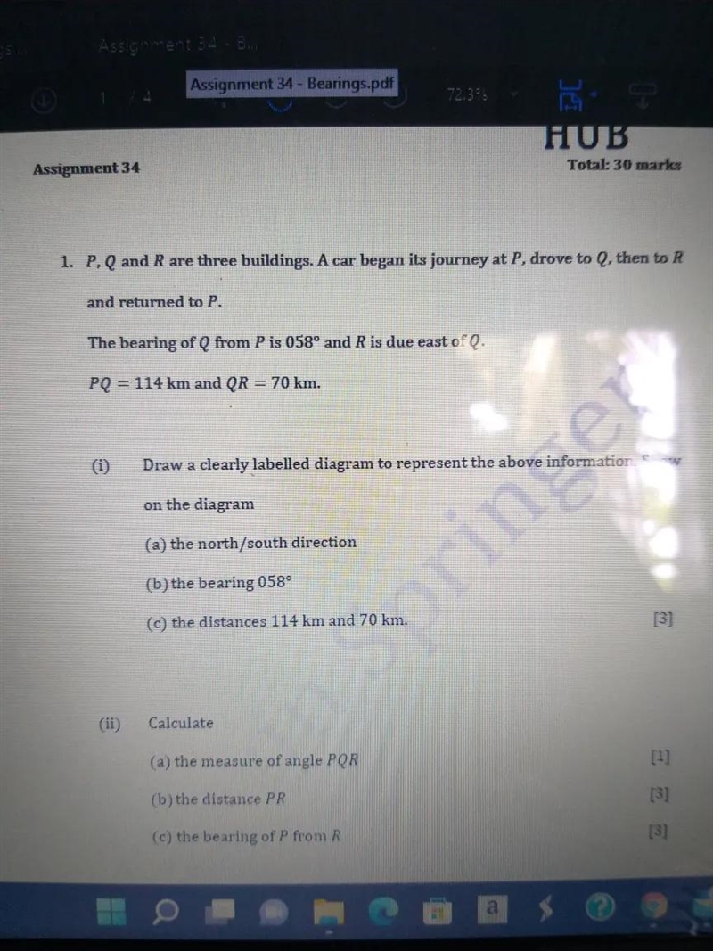 1. P, Q and R are three buildings. A car began its journey at P, drove to Q, then-example-1