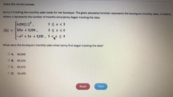 Jenny is tracking the monthly sales totals for her boutique. The given piecewise function-example-1