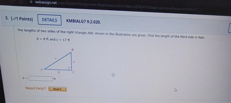 The lengths of two sides of the right triangle ABC shown in the illustration are given-example-1