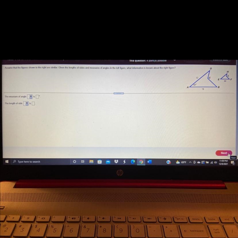 Assume that the figures shown to the right are similar. Given the lengths of sides-example-1