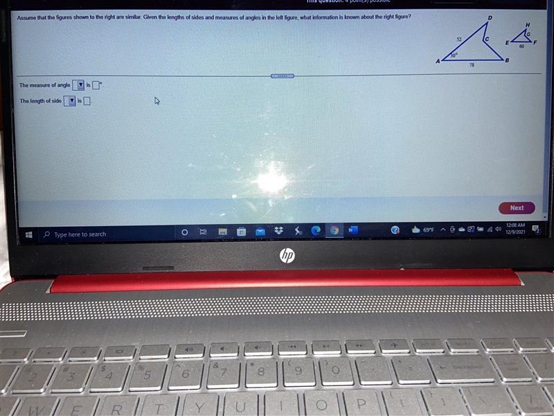 Assume that the figures shown to the right are similar. Given the lengths of sides-example-2