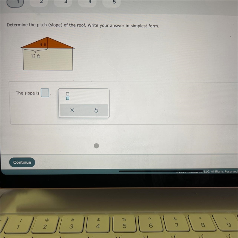 Determine the pitch (slope) of the roof. Write your answer in simplest form-example-1