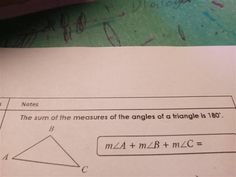 The sum of the measure of the angels of a triangle is 180-example-1