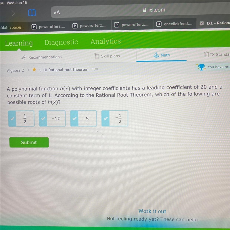 A polynomial function h(x) with integer coefficients has a leading coefficient of-example-1