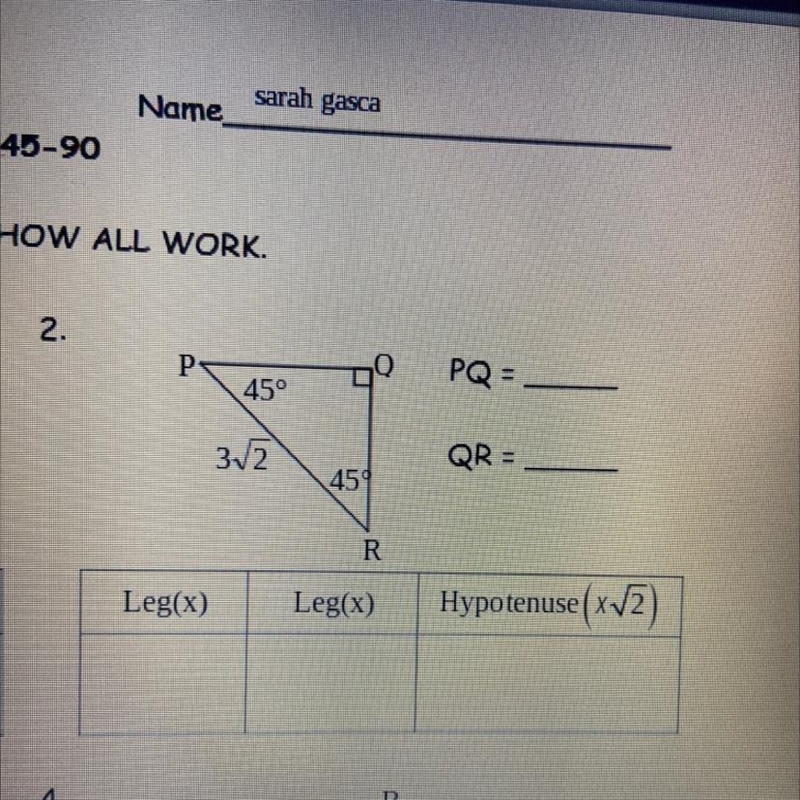 Find the lengths of the sides. Please help with both legs and hypotenuse!-example-1