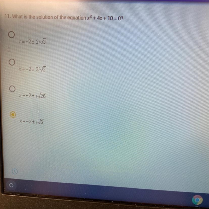 What is the solution of the equation x^2 + 4x + 10 = 0?-example-1