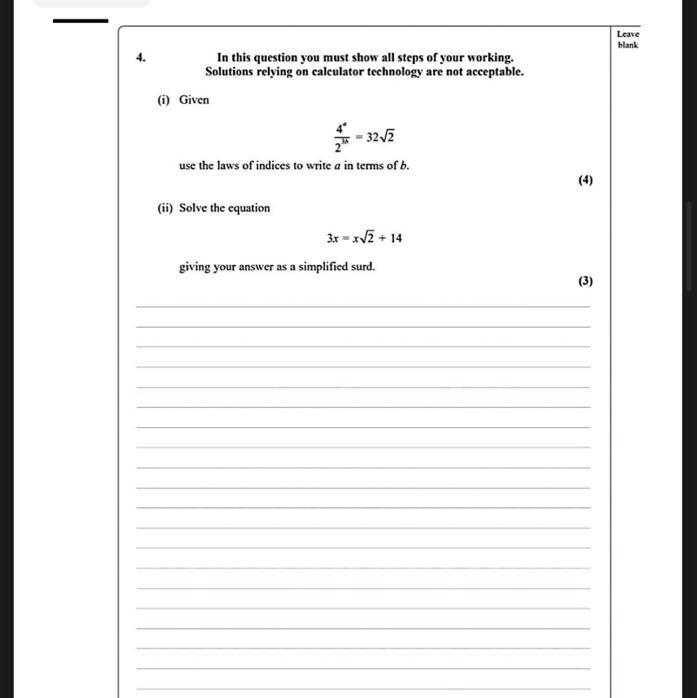 4. In this question you must show all steps of your working. Solutions relying on-example-1