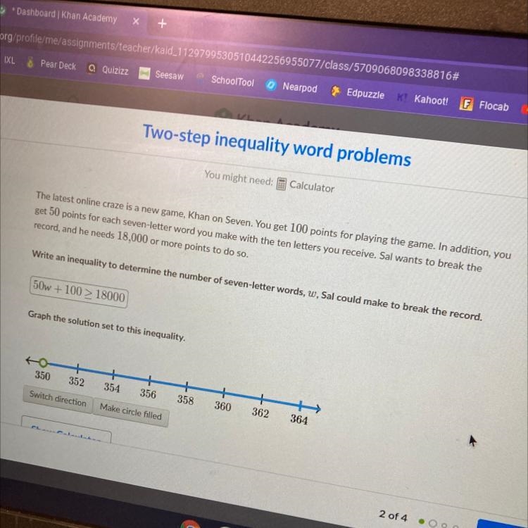 how would i set up this number line?? it’s on kahn academy btw it’s two-step inequality-example-1