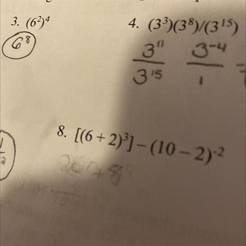 Question eight Use the rules of exponents to simplify the following and make all exponents-example-1