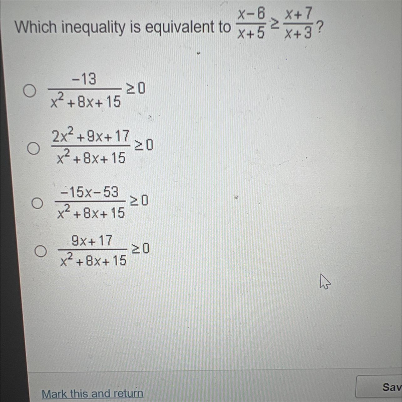 Which inequality is equivalent to X=>*?? X-6 X+7 X+5 X+3?-example-1