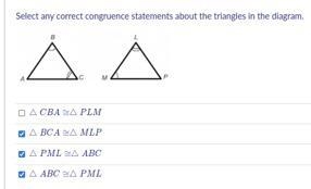 Select any correct congruency statements about the triangles in the diagram-example-1