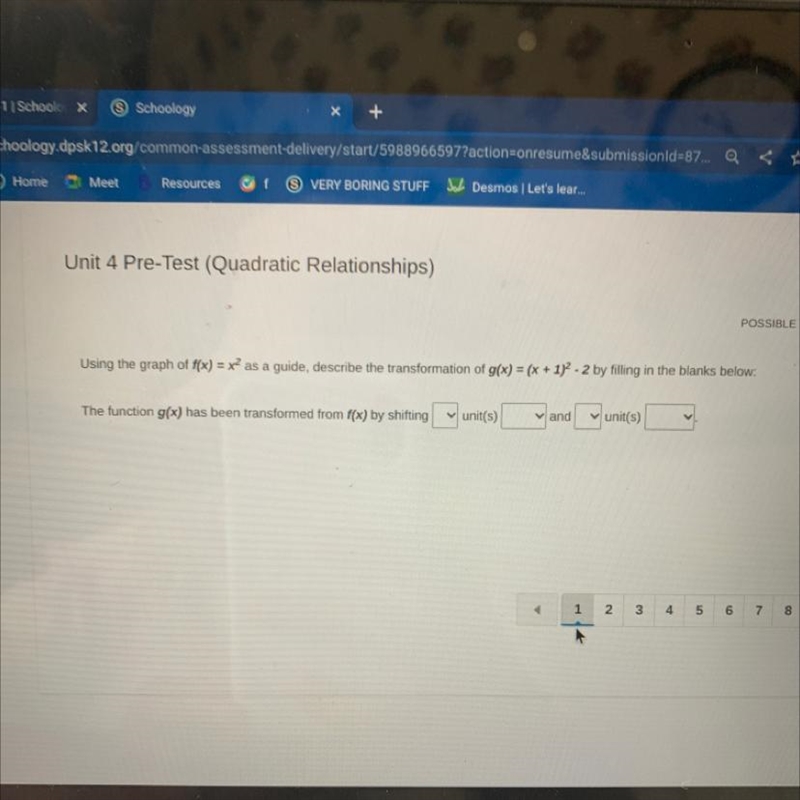 Using the graphs f(x)=x2 as a guide, describe the transformation of g(x)=(x+1)2-2 by-example-1