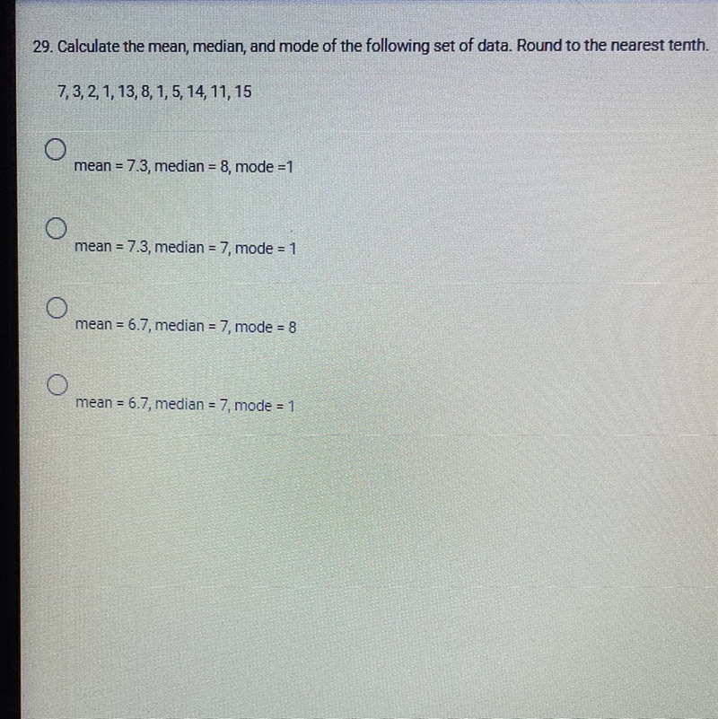 Calculate the mean, median, and mode of the following set of data-example-1