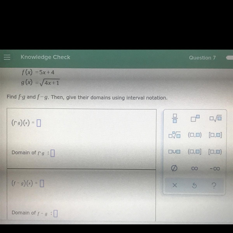 Suppose that the functions and g are defined as follows.f(x) = 5x+4g(x) = 4x + 1Find-example-1