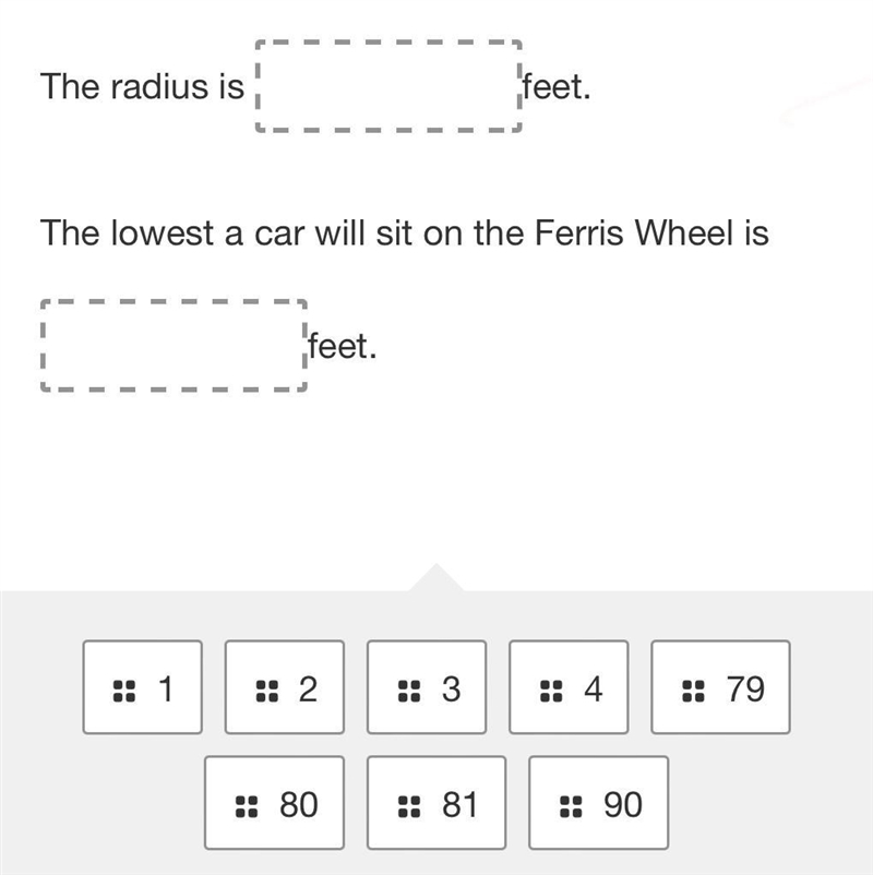 A Ferris Wheel has a center of 85 feet off the ground and the highest car sits 166 feet-example-1