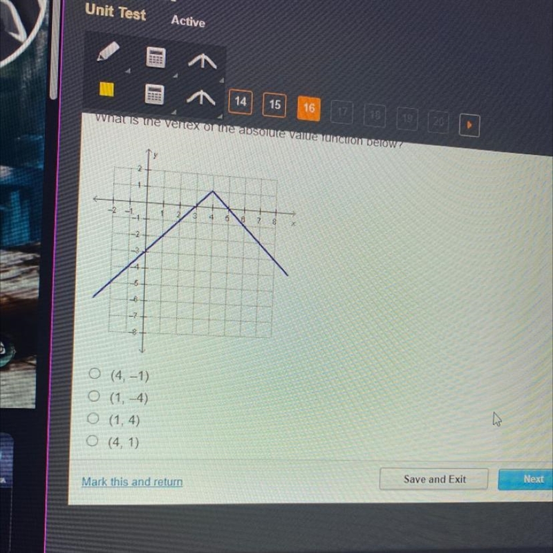 What is the vertex of the absolute value function below?-example-1