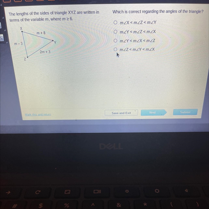 The lengths of the sides of the triangle XYZ are written in the terms of the variable-example-1