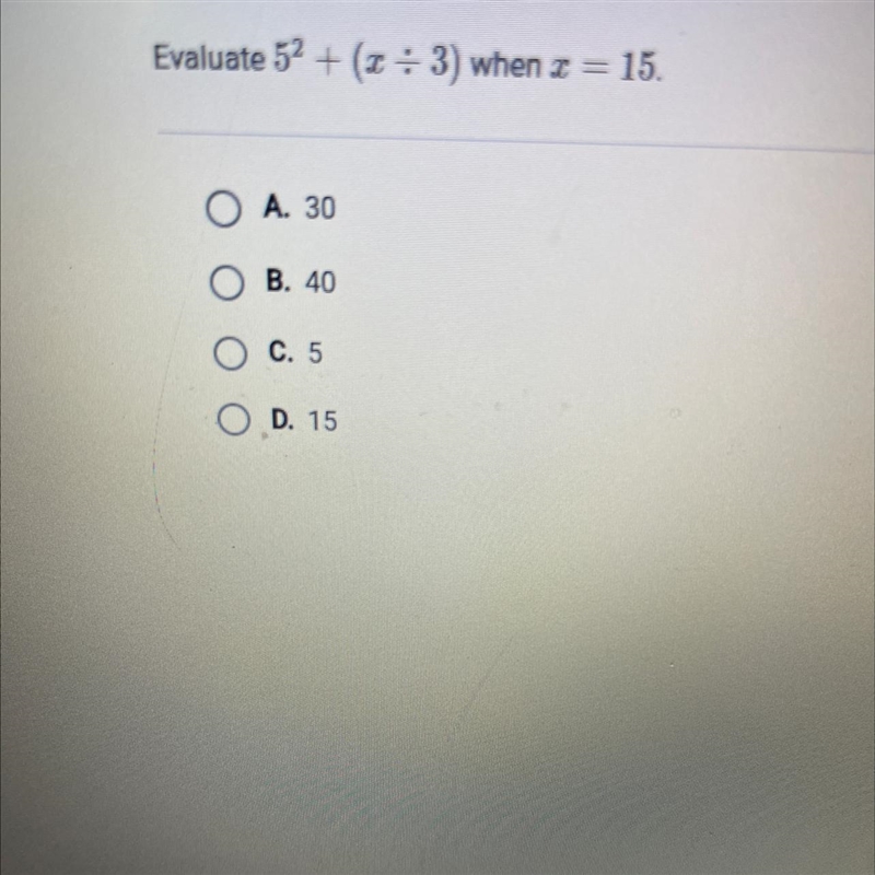 Evaluate 52+[x divided3] when x=15-example-1