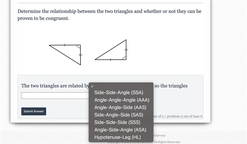 Second drop-down options are can not be proven congruent and can be proven congruent-example-1