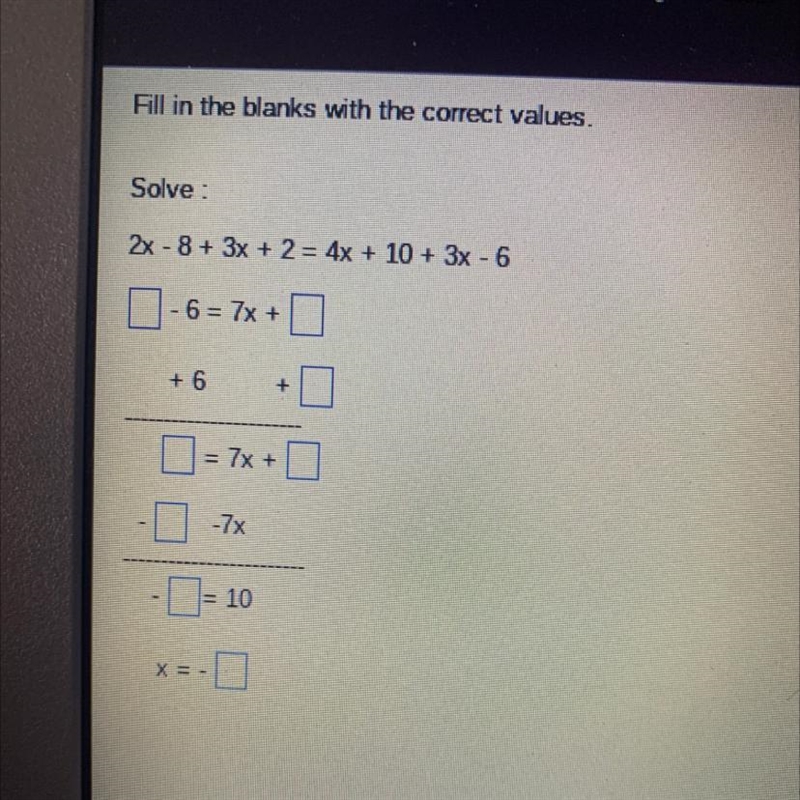 2x - 8 + 3x + 2 = 4x + 10 + 3x - 6-example-1