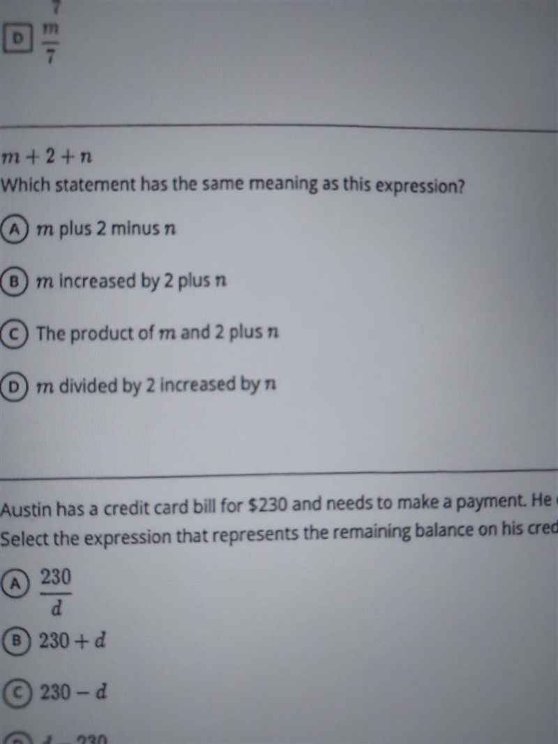 m 4-24 Which statement has the same meaning as this expression? © A m plus 2 minus-example-1