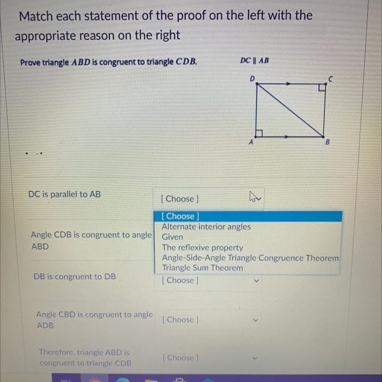 Match each statement of the proof on the left with theappropriate reason on the right-example-1