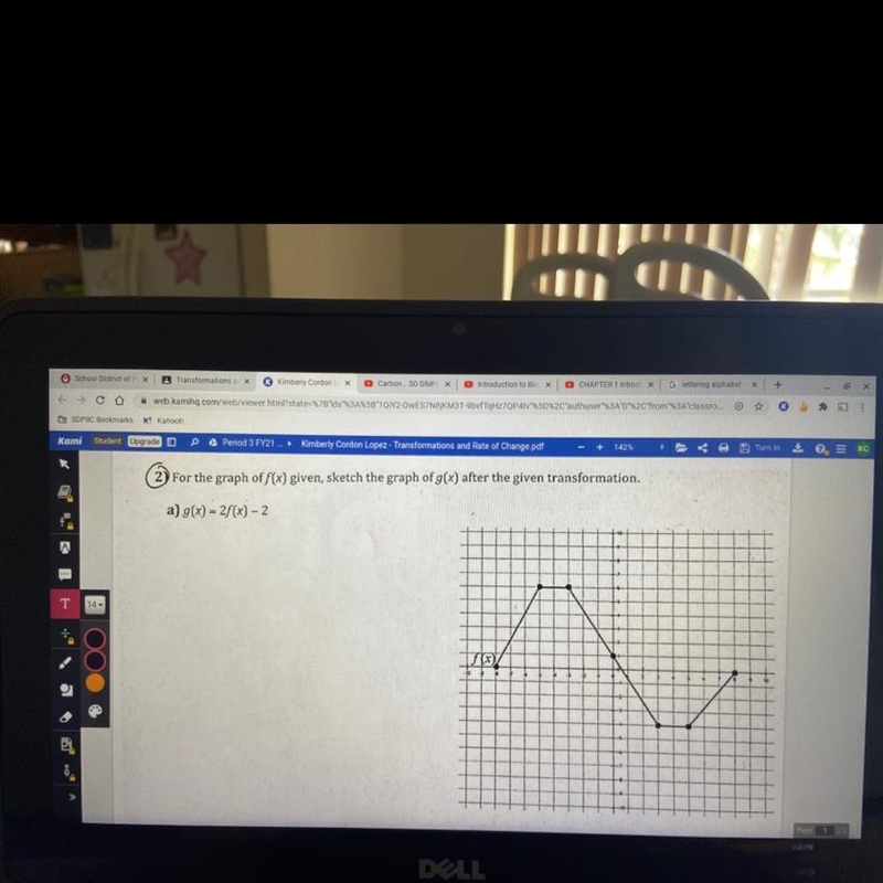 2) For the graph of f(x) given, sketch the graph of g(x) after the given transformation-example-1