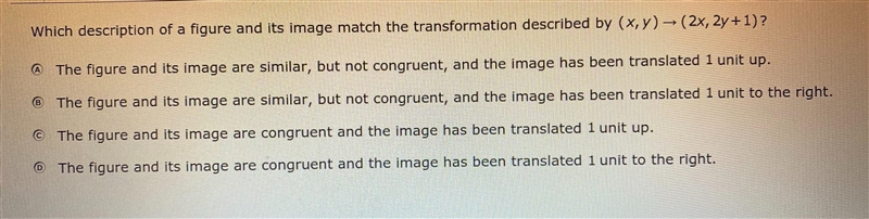 Which description of a figure and image match the transformation described by (x,y-example-1