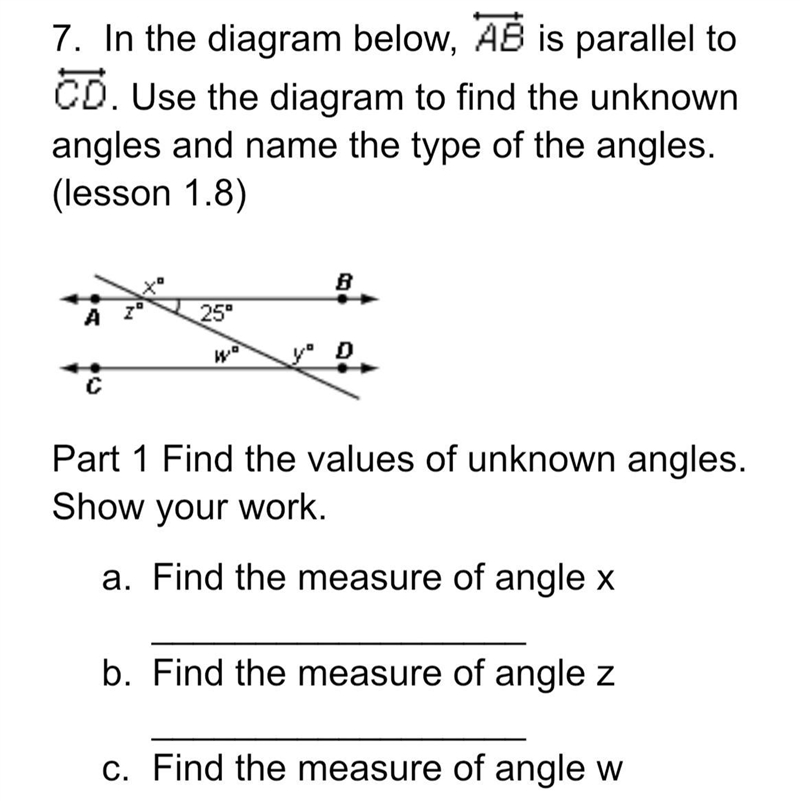 In the diagram below, anis parallel to cd . Use the diagram to find the unknown angles-example-1