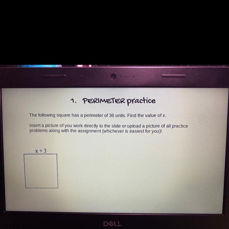 The following square has the perimeter of 36 units. Find the value of X.-example-1