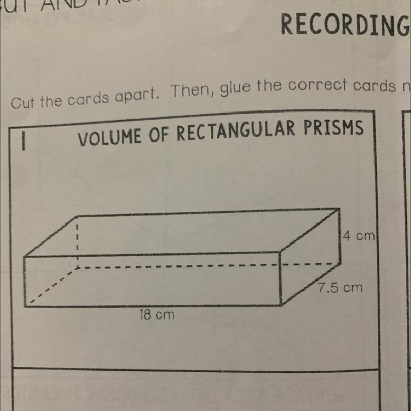 1 VOLUME OF RECTANGULAR PRISMS 4 cm 1 7.5 cm 18 cm-example-1