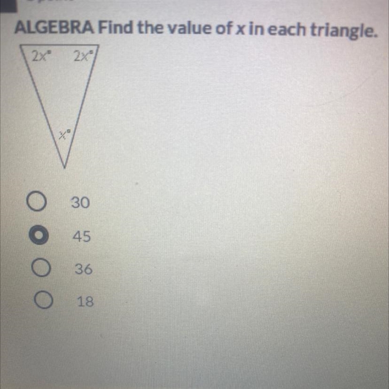 Find the value of x in each triangle.-example-1