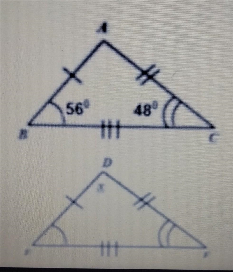 If triangle ABC is congruent to DEF, what is the value of x?-example-1