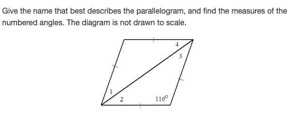 (GEOMETRY) Give the name that best describes the parallelogram, and find the measures-example-1