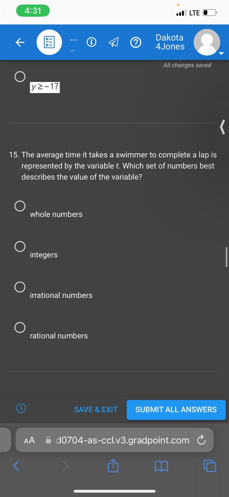 15. The average time it takes a swimmer to complete a lap isrepresented by the variable-example-1