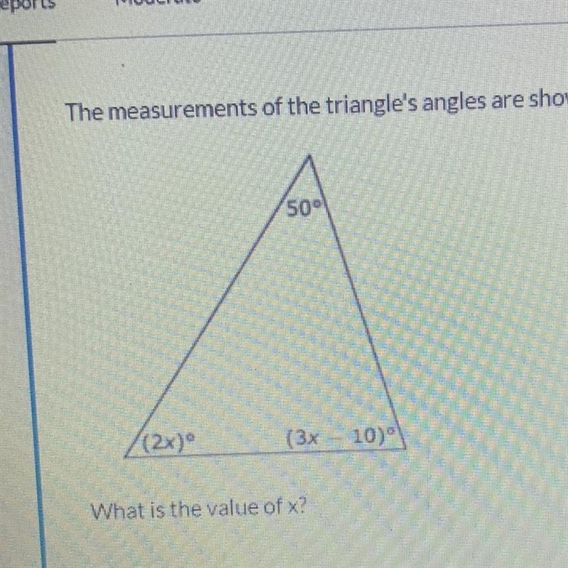 The measurements of the triangle's angles are shown in the diagram.What is the value-example-1