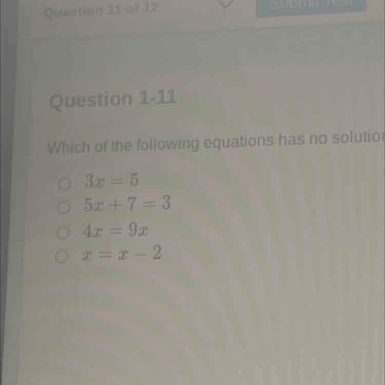 Which of the following equations has no solution?-example-1