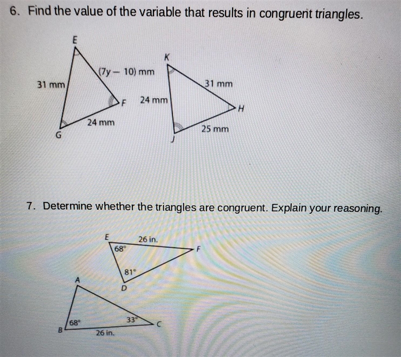 6. Find the value of the variable that results in congruent triangle 7. if you want-example-1