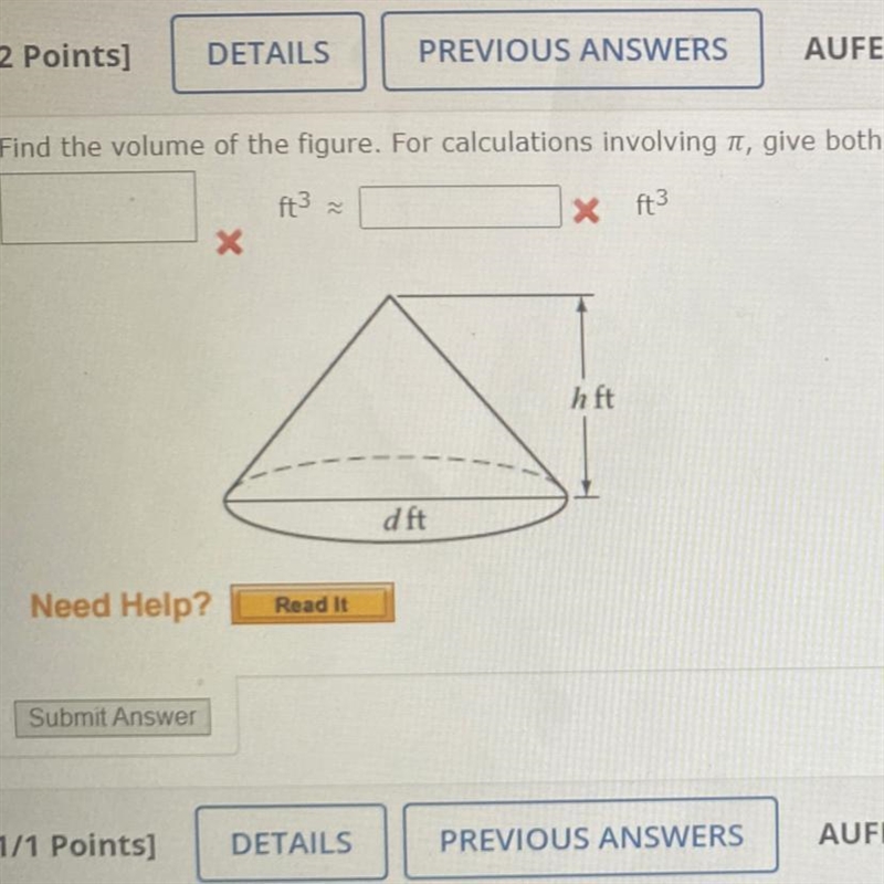 Find the volume of the figure. For calculations involving , give both the exact value-example-1