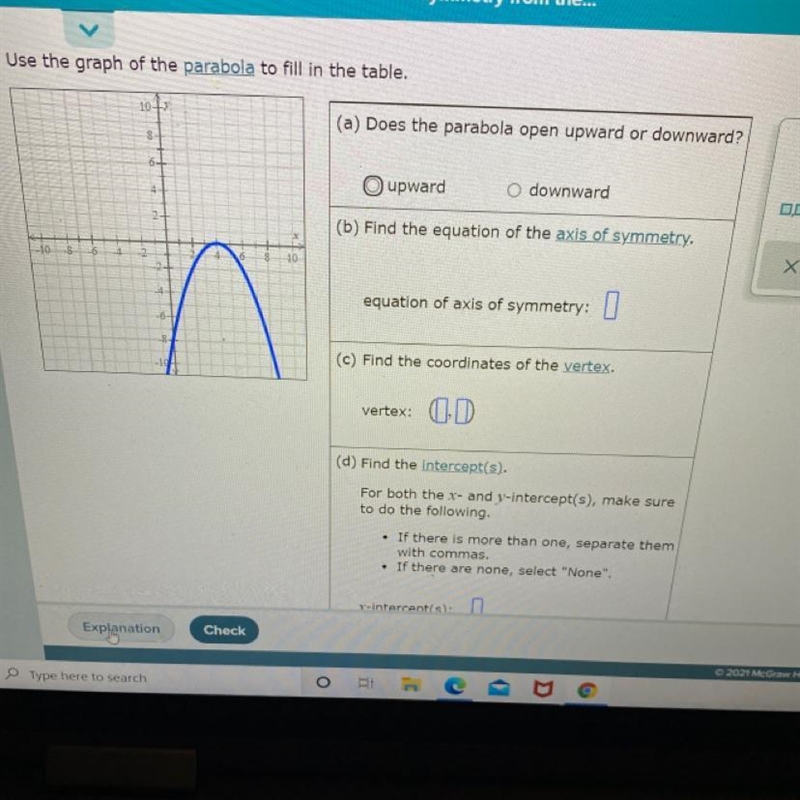 Use the graph of the parabola to fill in the table.-example-1