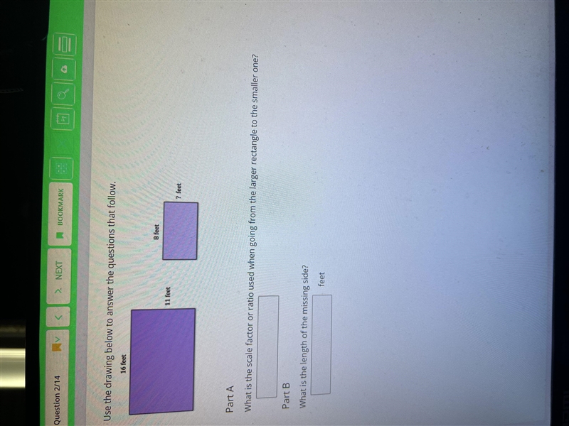 Tell me what is the scale factor, and the length of the missing side-example-1