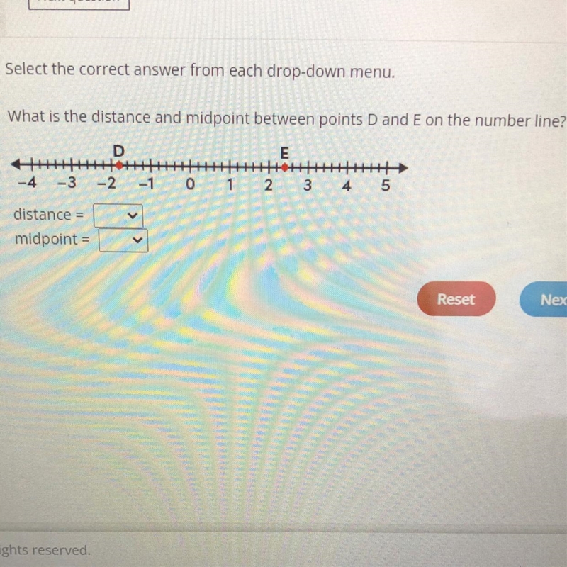 Select the correct answer from each drop-down menu.What is the distance and midpoint-example-1