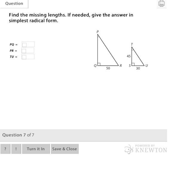 Find the missing lengths. If needed, give the answer in simplest radical form. PQ-example-1