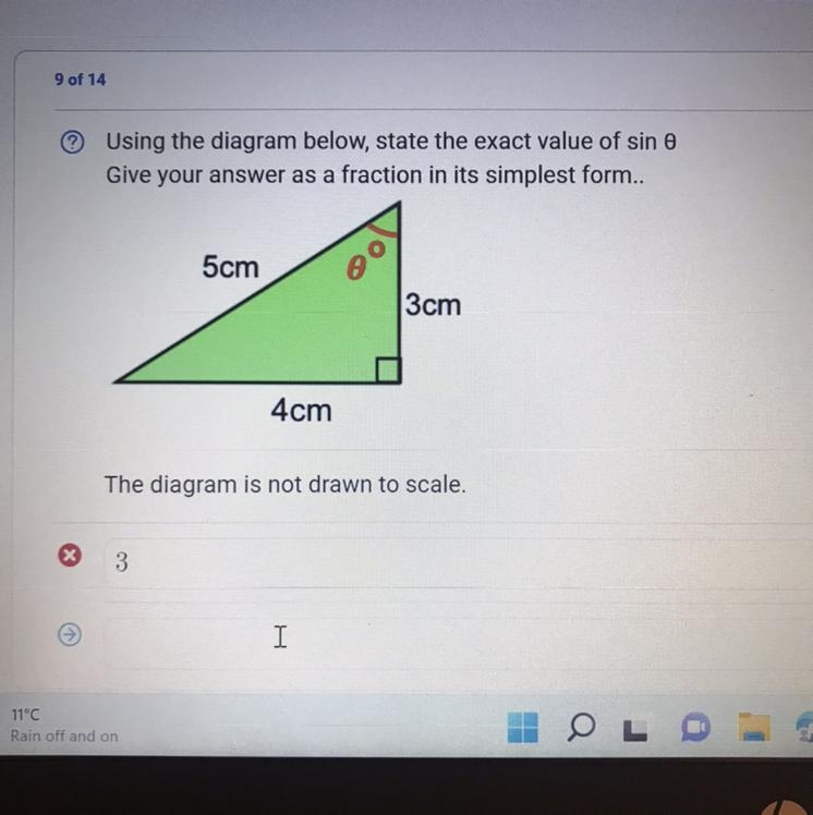 Using the diagram below, state the exact value of sin 8.m Give your answer as a fraction-example-1