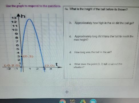 Use the graph to respond to the questions. 6a. What is the height of the ball before-example-1