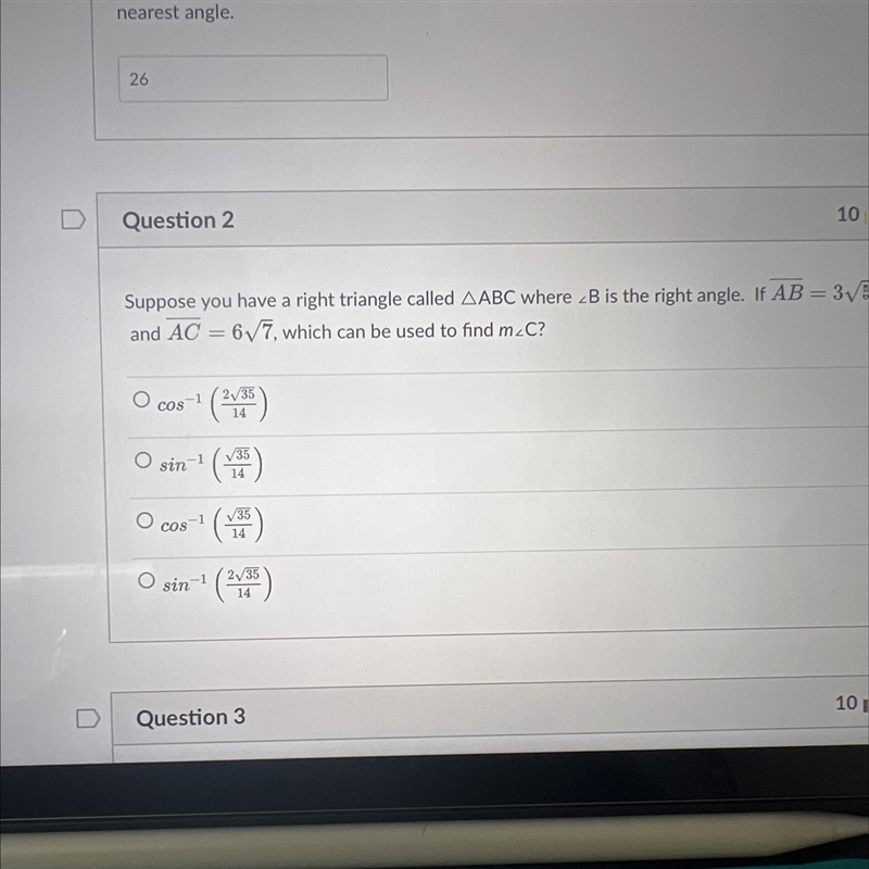 Suppose you have a right triangle called AABC where B is the right angle. If AB = 3√5and-example-1