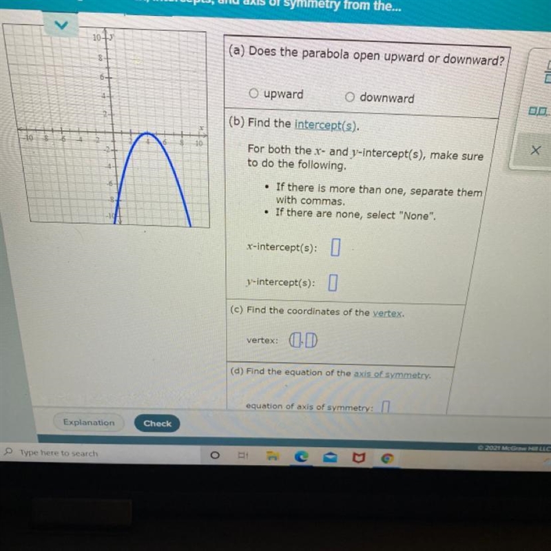 Use the graph of the parabola to fill in the table-example-1