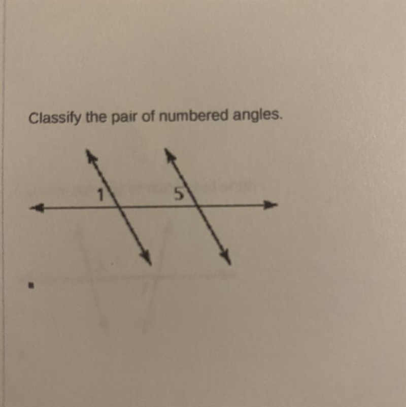 Classify the pair of numbered angles. Choices are A consecutive interior B corresponding-example-1