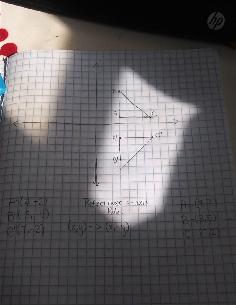 How can I make sure that each point of a Triangle was reflected across the line?-example-1