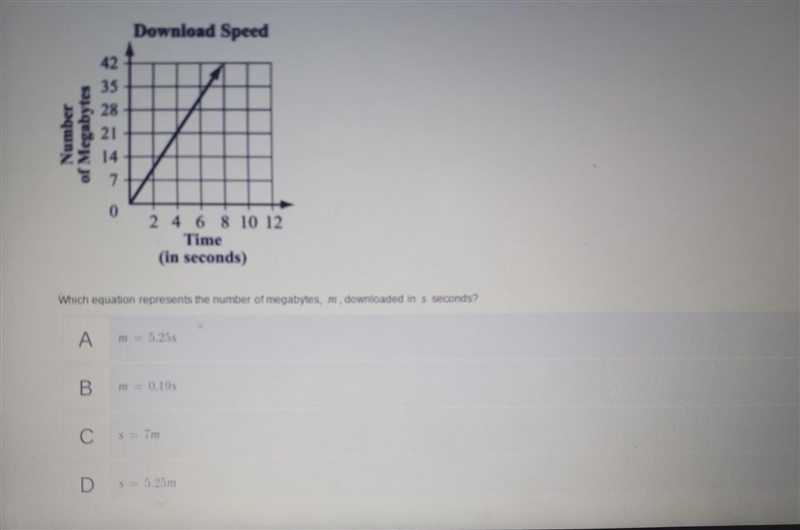 Which equation represents the number of megabytes m downloaded in s seconds-example-1